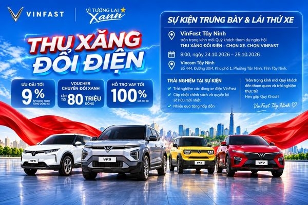 Thu xăng đổi điện VinFast Tây Ninh tại Vincom 24-25/10