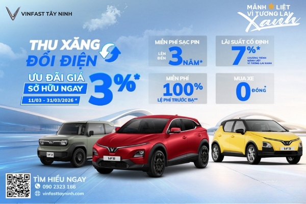 VinFast Tây Ninh: Thu Xăng Đổi Điện – Ưu Đãi VF 3, VF 5, VF 6