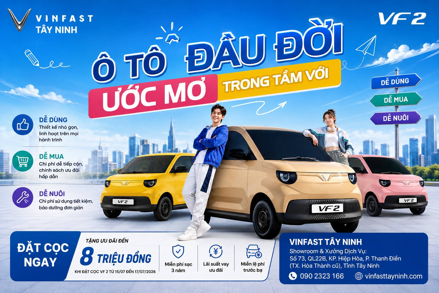 VinFast VF 2: Chiếc Ô Tô Điện Đầu Đời Dễ Sở Hữu Với Giá Từ 188 Triệu Đồng Tại Tây Ninh